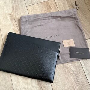 Bottega Venetta Embossed Black Leather Document Case
